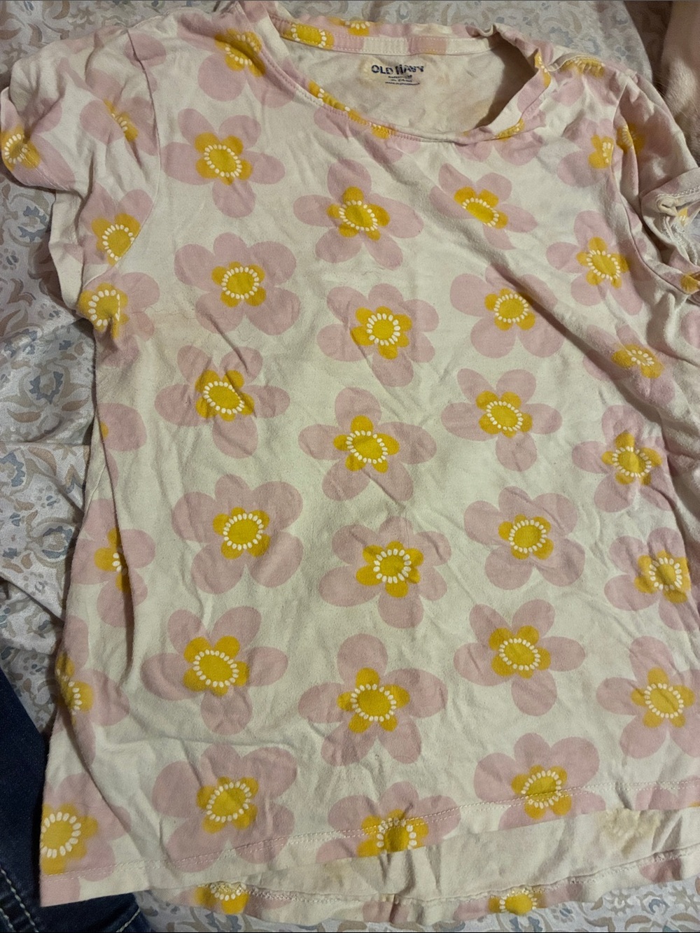 Old Navy Cream Tee with Pink & Yellow Floral Print